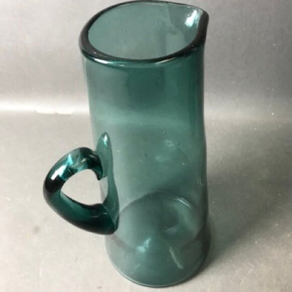 Mid 20th Century Teal Blue Handblown Glass Pitcher - Picture 3 of 4